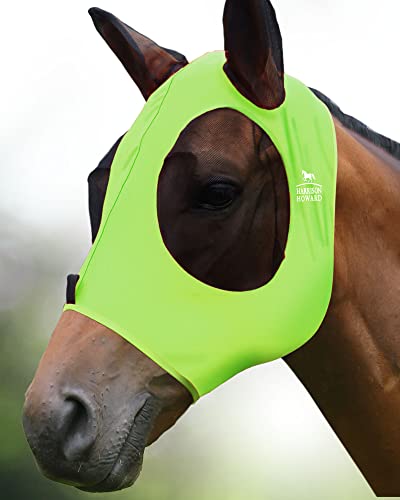 Super Comfort Stretchy Fly Mask Large Eye Space with UV Protection Soft on Skin with Breathability Fluro Lime Full Size (Full(Large) / Fluro-Lime)