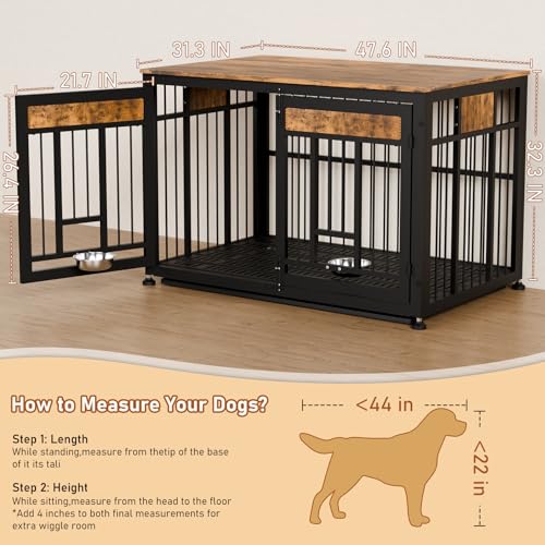 XL Dog Crate Furniture (Rustic Brown & Black / Extra Large Size: 48 x 30.3 x 33 inch)