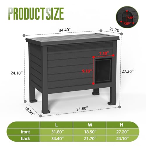 Indoor & Outdoor Resin Dog House with Raised Floor and Easy Assembly (Black / 31.02*19.09*26.73)