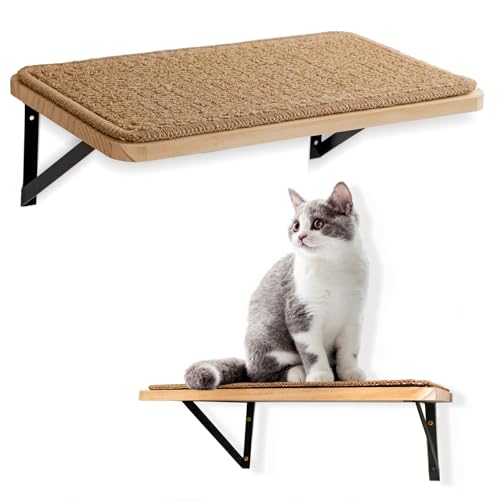 2Pack Wooden Cat Wall Shelves with Sisal Mat (Brownish white / 2 Pack 1 Steps)