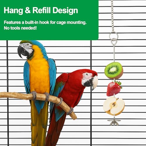 2 Pcs Chain Clauses Bird Cage Food Holder Stainless Steel Parrot Fruit & Vegetable Skewer Hanging Foraging Toy for Parakeets (Chain Clauses 2 Pcs)