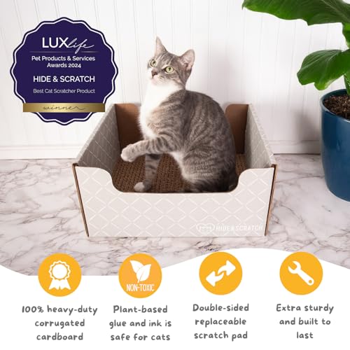 Cardboard Cat Scratcher Box & Bed Light Grey Diamond Pad (Light Grey Diamond)