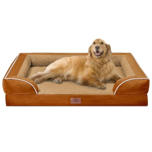Waterproof Orthopedic Dog Bed for Extra Large Dogs (42.0"L x 30.0"W x 8.5"Th / Orange)