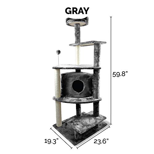 59.8" Tall Cat Tree for Indoor Cats (Cat Tower / Platform House Playground (Gray))