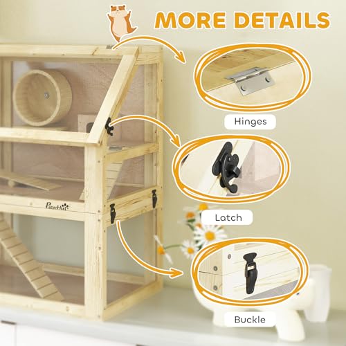 Wooden Hamster Cage 3 Tier for Dwarf Gerbil 24"x16"x29.5" Natural (Natural Wood / 23.6"L x 15.7"W x 29.5"H)