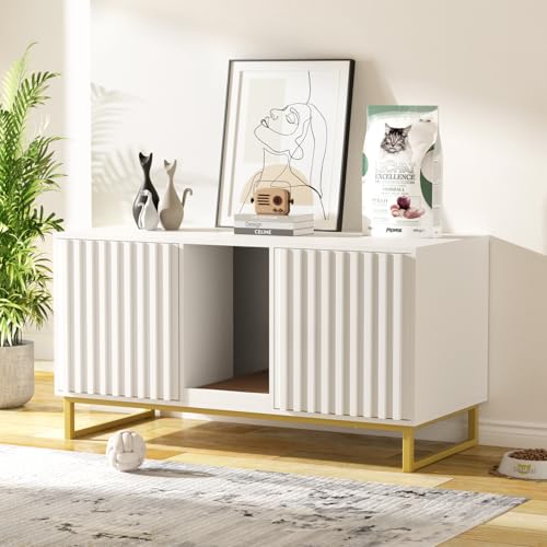 Double Litter Box Enclosure (White / 47.6"L x 21.5"W x 26"H)