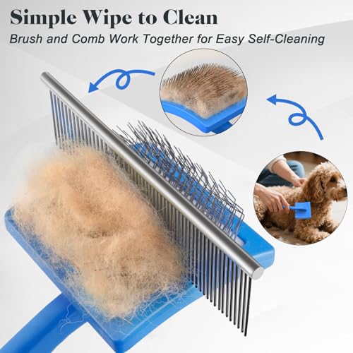 2PCS Slicker Brush for Dogs & Pet Comb (Blue / Large)