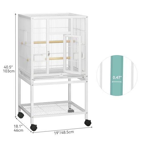 41 inches Metal Bird Cage for Parakeets (White / 19.0"L x 18.1"W x 40.5"H)