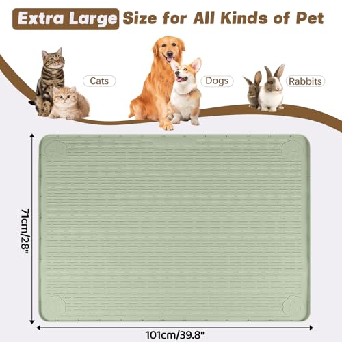 Cat Food Mat Extra Large Silicone Pet Bowl Mat 40''x28'' (Green / 40"L x 28"W)