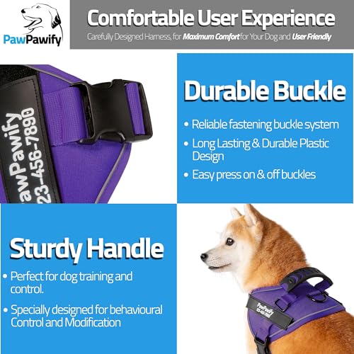 Custom No Pull Dog Harness with Name and Phone Number (M (20-40 LBS) / New Purple)