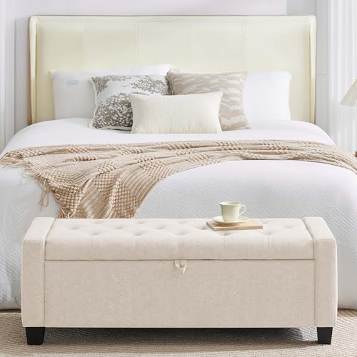 43" Ottoman with Storage (Beige / 19.2"D x 43"W x 16.9"H)