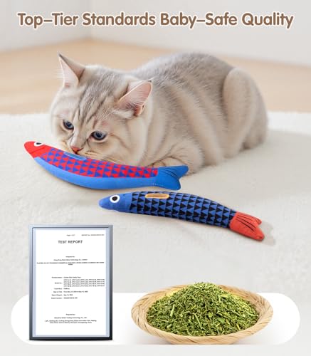 Interactive Cat Toys with[5000mg Premium A+Catnip][Baby Grade] Soft Chew Kicker Cat Toys for Indoor Cats & Kittens (Blue+Yellow+Red)