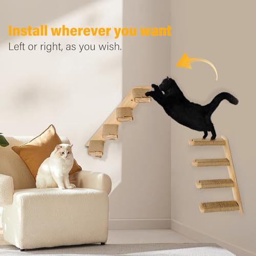 2 Pack 4 Steps Cat Wall Shelves and Stairs with Sisal Rope.Cat Wall Steps (Brownish white / 2 Pack 4 Steps)
