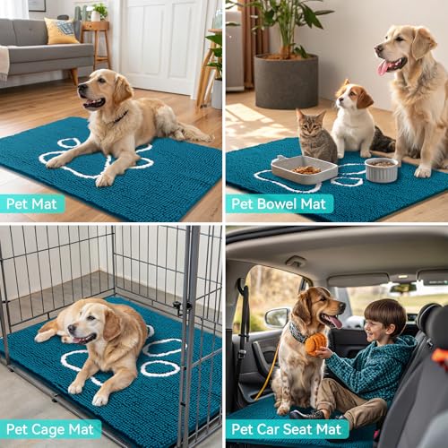 Dog Door Mat for Muddy Paws (36"X24" / Atlantic Blue and White)