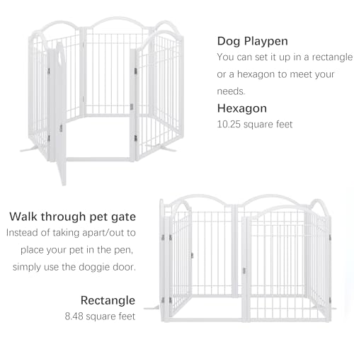 Metal No Assembly Freestanding Dog Gate with Door Walk Through (White / 6 panels)