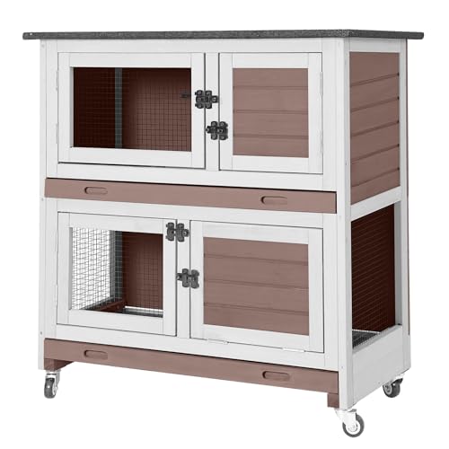 36" Rabbit Hutch Bunny Cage Indoor Outdoor Guinea Pig Cage 2 Story Wth Trap Door