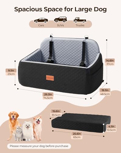 Dog Car Seat Booster Bed for Dog Under 55 Lbs (Black/Gray / Large)