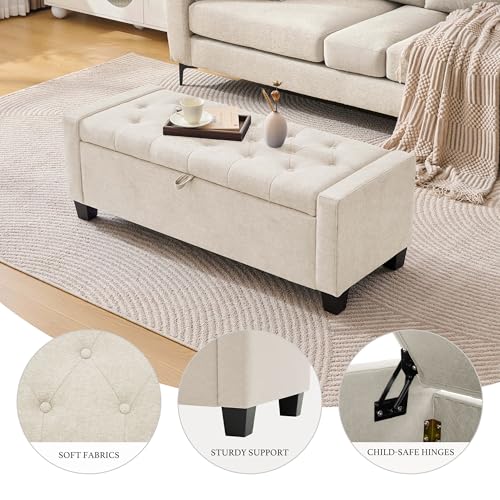 43" Ottoman with Storage (Beige / 19.2"D x 43"W x 16.9"H)