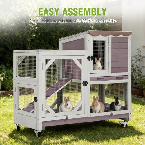 Wooden 2 Story Rabbit Hutch Indoor Outdoor (Gray / 39.3"L x 22.0"W x 36.8"H)