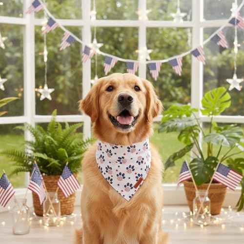 American Flag Dog Bandana Blue White Stars Paw Flag Patterns Designs 4th of July Pet Scarf Adjustable Patriotic Bandanas for Large X (X-Large / Flag-2)