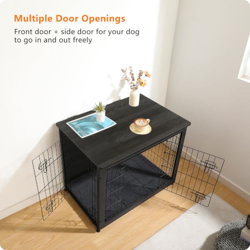 32.5" Dog Crate Furniture with Cushion (Dark Gray / 32.5"L x 21.9"W x 25.6"H)