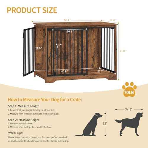 43.3" XL Dog Crate Furniture Indoor Dog Kennel with Barn Door (Rustic Brown / 43.3"L x 27.5"W x 31.8"H)