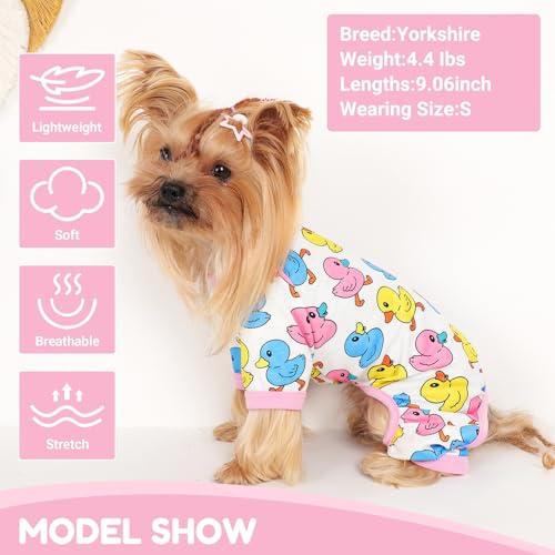 Dog Pajamas Small Sized Dogs Stretchable Summer Dog Clothes Pjs 4 Legs Girl Boy Cute Soft Puppy Outfits Doggie Cat Jammies Jumpsuit Sleeper for Pet (Duck / Small (Chest 13in ))