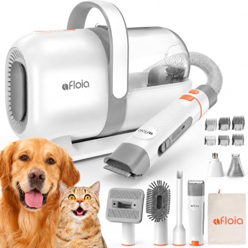 6-in-1 Dog Grooming Vacuum Kit, Pet Clipper & Nail Grinder, White (White)