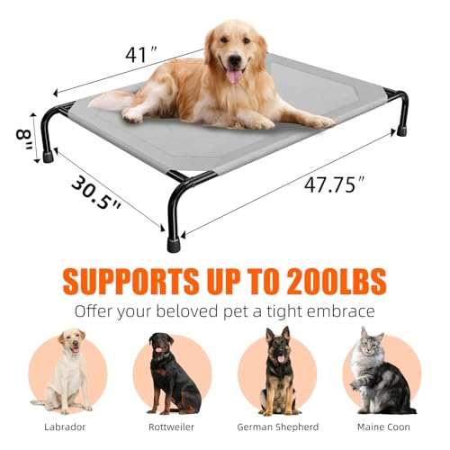 Raised Dog Bed for Large Dogs (47.75"L x 30.5"W x 8"Th / Grey)