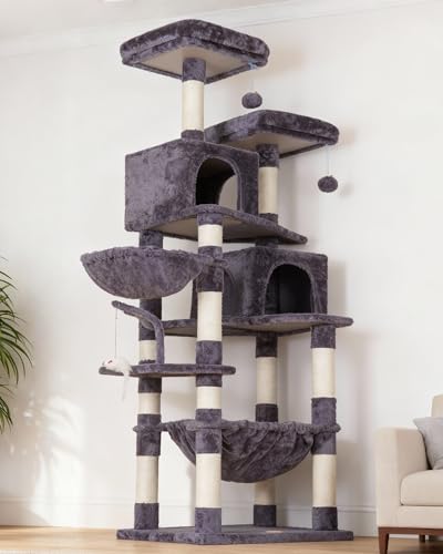 Cat Tree 70 inches Tall Cat Tower for Indoor Large Cats HCT032G (70.08 inch / Smoky Gray)