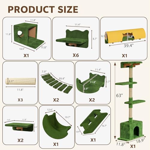 Cat Wall Furniture (Green / 26 Piece Set)