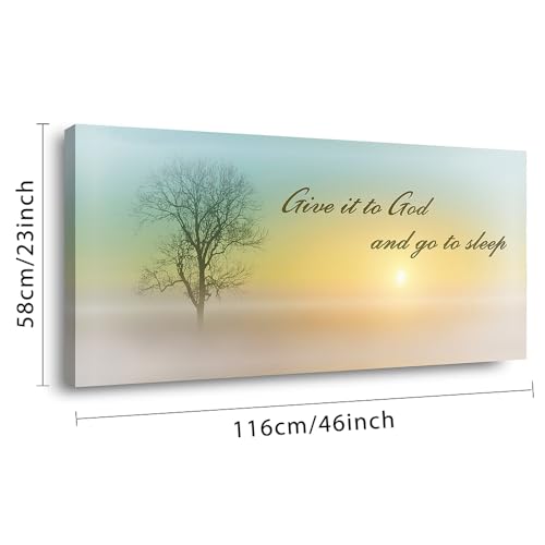 Canvas Wall Art of Misty Sunset & Tree Plant Picture For Bedroom Home Above Bed (58"L x 28"W / Yellow & Teal Sunrise Wal Art (D101))
