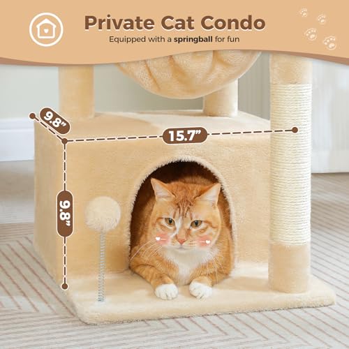 4-in-1 Cat Tree for Kittens & Small Cats, 33in Beige Tower (Beige / L(15.8"L x 15.8"W x 33"H))