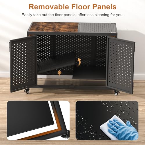 48" Heavy Duty Dog Crate Furniture for High Anxiety Dogs (Black and Brown / 48 inch)