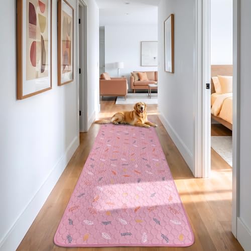 Washable Pee Pads for Dogs Large 24" x 72" 2 (Leaves - Pink / Runner 24x72 Inch (Pack of 2))