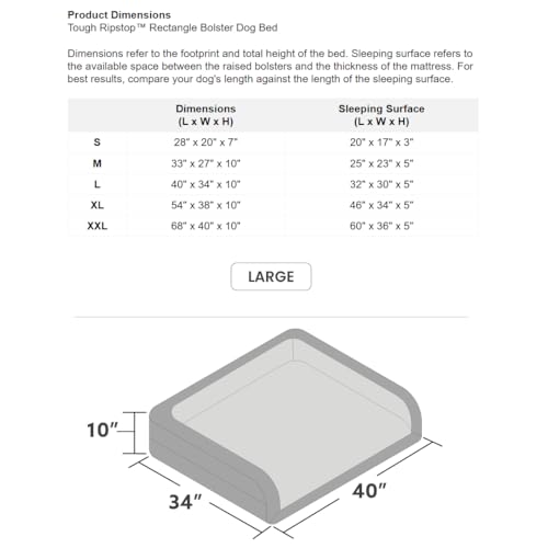 Tough Ripstop Bolster Orthopedic Dog Bed (Large (40" L x 34" W x 10" H) / Titanium Premium Finish)