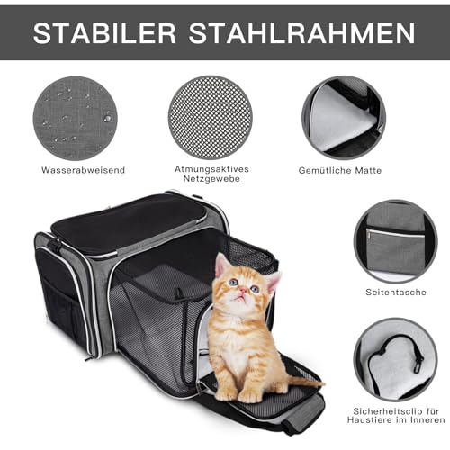 Expandable Cat Carrier with Travel Litter Box (Grey / 12.6"L x 6.9"W x 16.5"H)