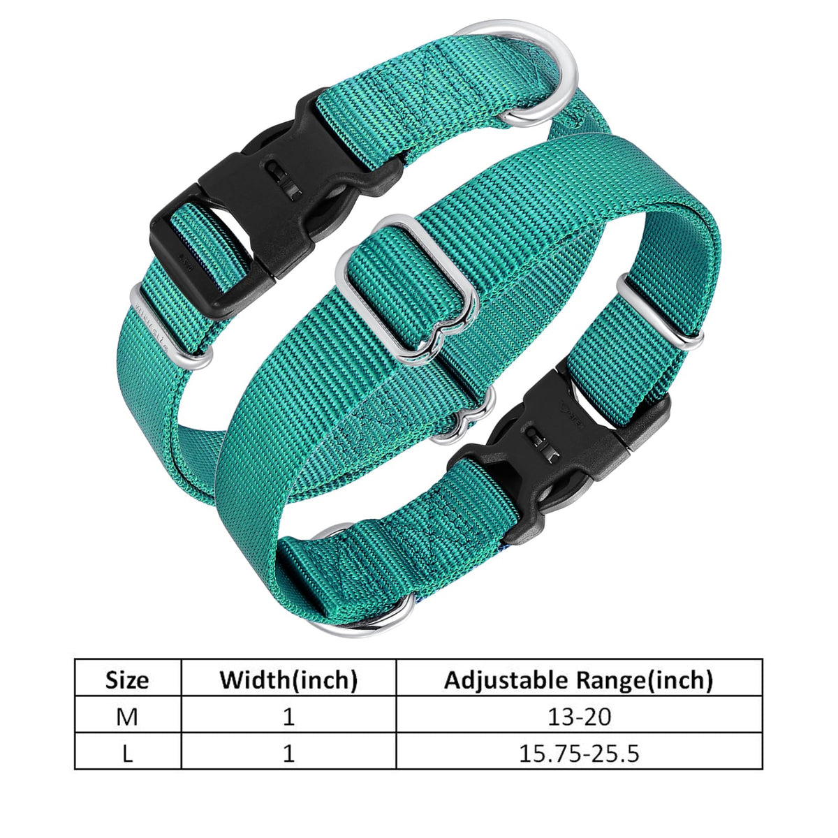Nylon Dog Collar with Quick Release Buckle Soft Adjustable Sturdy for Small Medium Large Dogs Teal (Teal / M：13"-20")