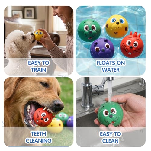 Dog Ball Toy Smiley Face Squeaky Dog Toys Soft Dog Balls Latex Rubber Squeak Dog Toys for Small Medium Puppy Pet Dog (Colorful Smiley Face)