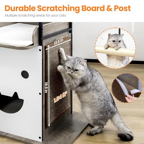48in Wood Modern Cat Tree for Large Indoor Cats with Big Perch Bed (Greige3 / 48 Inches)