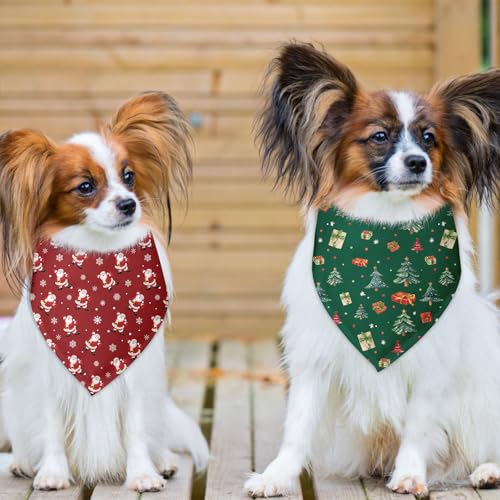 Christmas Dog Bandana 2 Pack Holiday Dog Bandana Christmas Tree Santa Claus Snowflakes Pet Scarf Accessories for Small Medium Dogs & Cats (A)