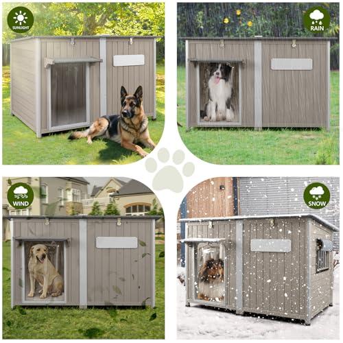 XL Wooden Dog House with Iron Frame for Medium to Large Dogs