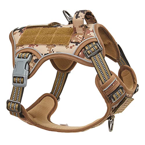 Tactical Dog Harness for Medium Dogs No Pull (Desert Camo / M(Neck:16-20", Chest:17-27"))
