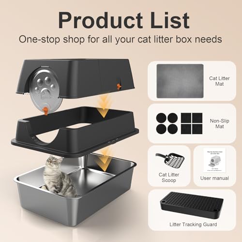 Stainless Steel Litter Box with Lid (Black)