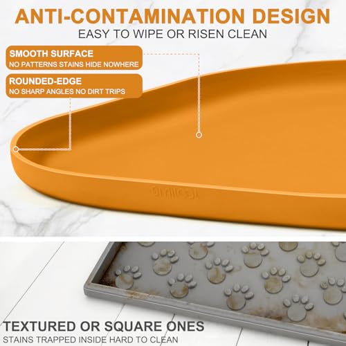 Waterproof Silicone Pet Food Mat with Raised Edge for Dog & Cat (Orange / 22"L x 14"W)