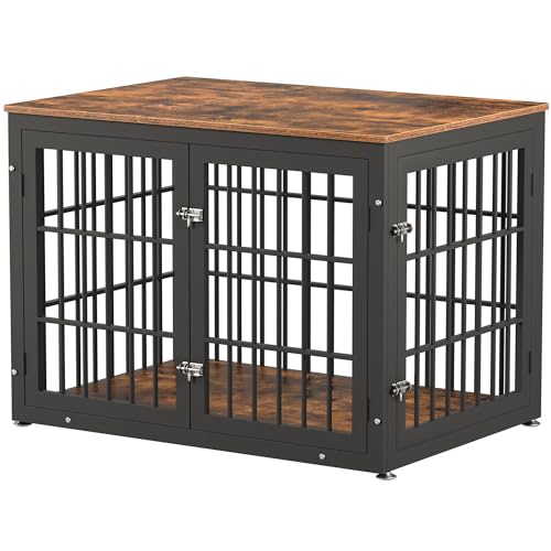 42" Heavy Duty Dog Crate Furniture for Large and Medium Dogs (Black + Rustic Brown / 42.1"L x 29.9"W x 30.4"H)