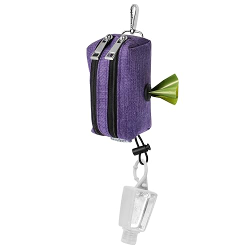Dog Poop Bag Holder for Leashes and Treat Holder with 2 Waterproof Pouches (Black)