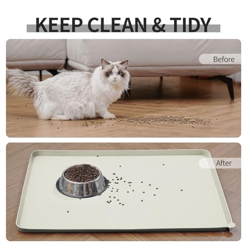 Silicone Pet Feeding Mat (Beige / 18.5" x 11.5")
