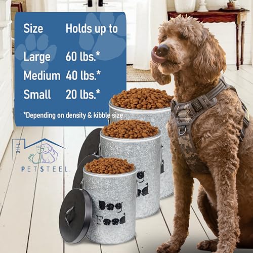 Large 60lb Dog & Medium 30lb Cat Pet Food Storage Canister with Scoop (Combo - Large Dog 60lb & Medium Cat 30lb)