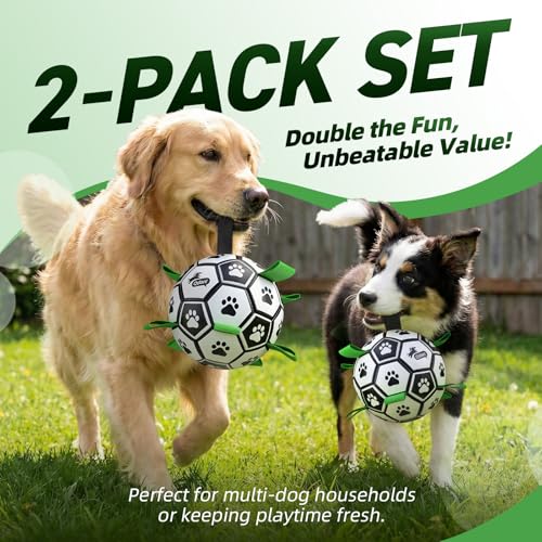 2 PCS Dog Toys Soccer Ball Set with Straps (Soccer Set / 2 Pack (6 & 8 Inch))